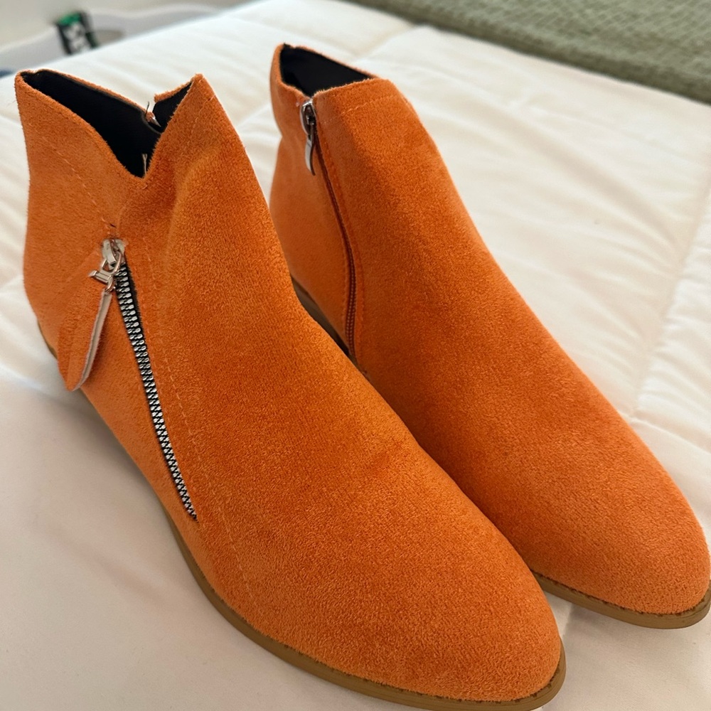 Orange Suede Ankle Boots